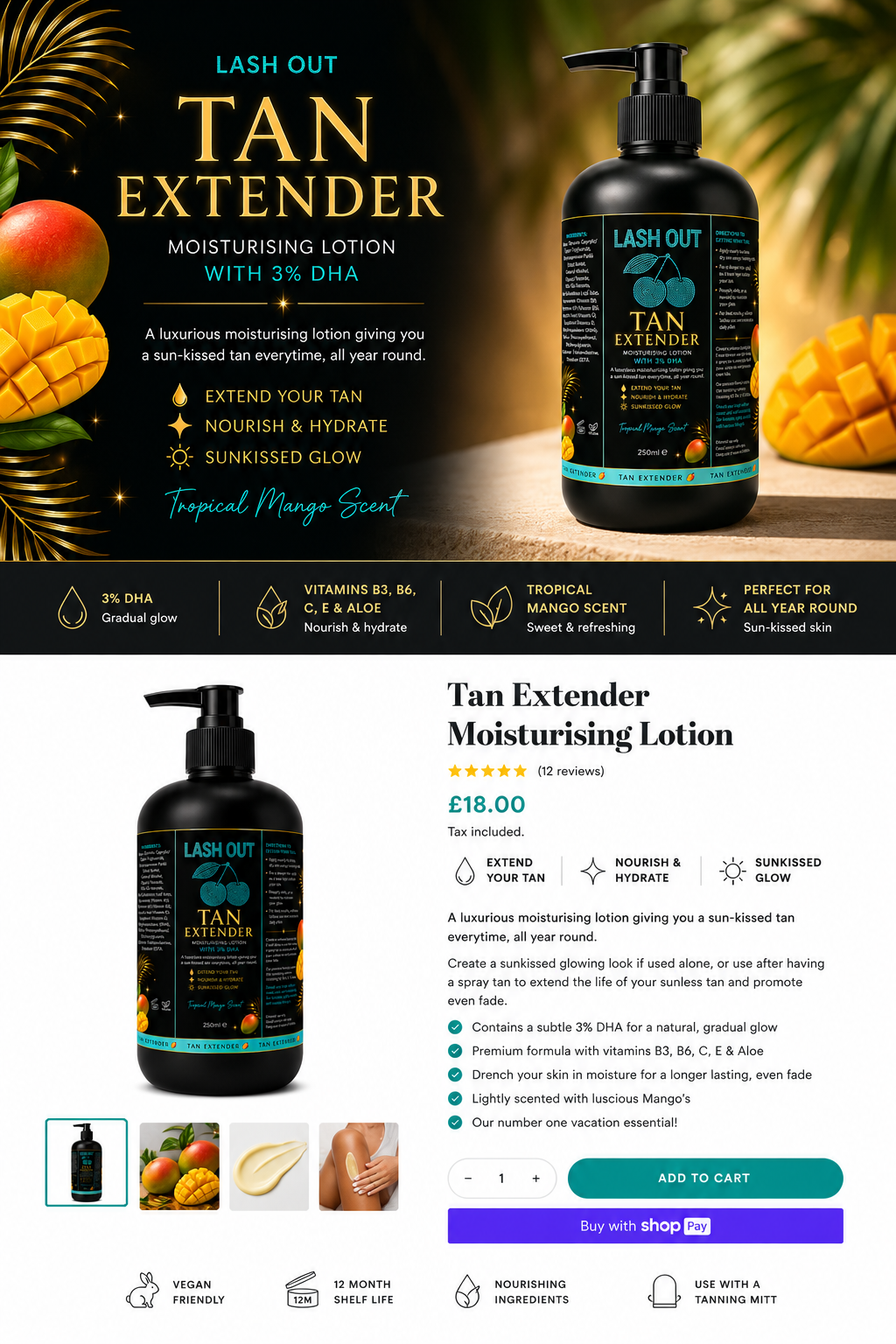 Lash Out Tan Extender Moisturising Lotion (250ml)