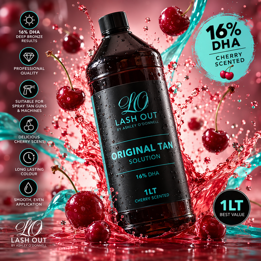 Lash Out Professional Spray Tanning Solution | 16% DHA – Cherry Scented | 1 Litre