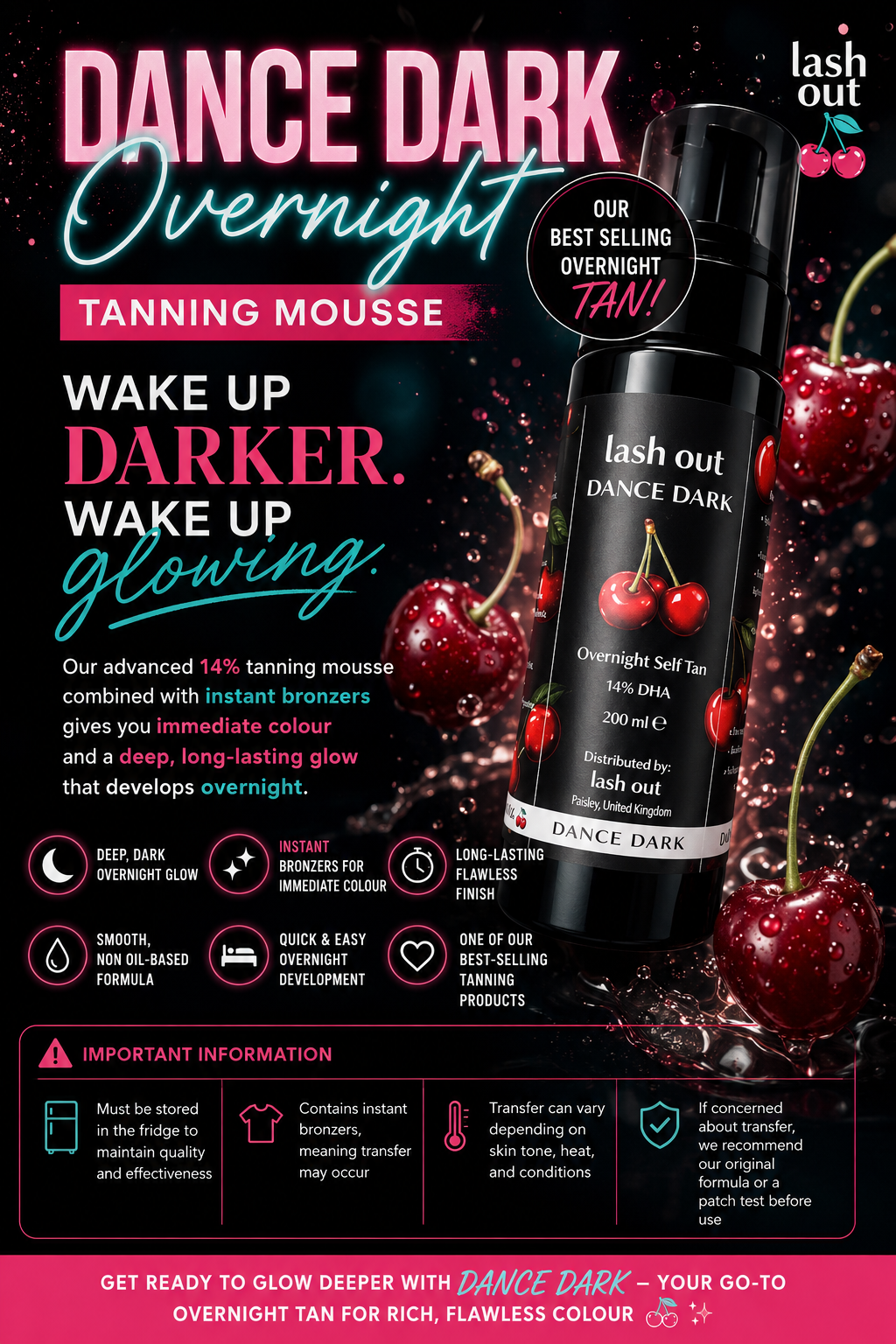 Dance Dark Overnight Tanning Mousse | Ultra Dark Overnight Self Tan | Lash Out Tan