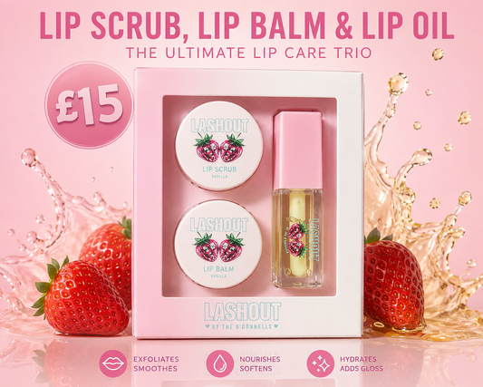 Lash Out Lip Care Trio Gift Set | Lip Scrub, Lip Balm & Lip Oil
